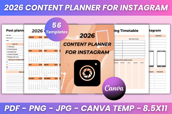 2026 Content Planner for Instagram Canva Kdp Interior