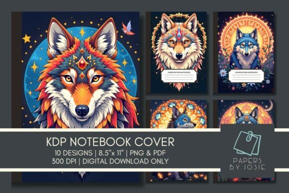 Wolf Mandala Pattern KDP Notebook Cover